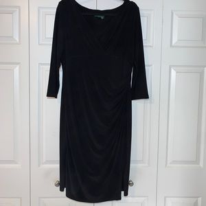 Lauren by Ralph Lauren Black Wrap Dress with 3/4 sleeve size 16